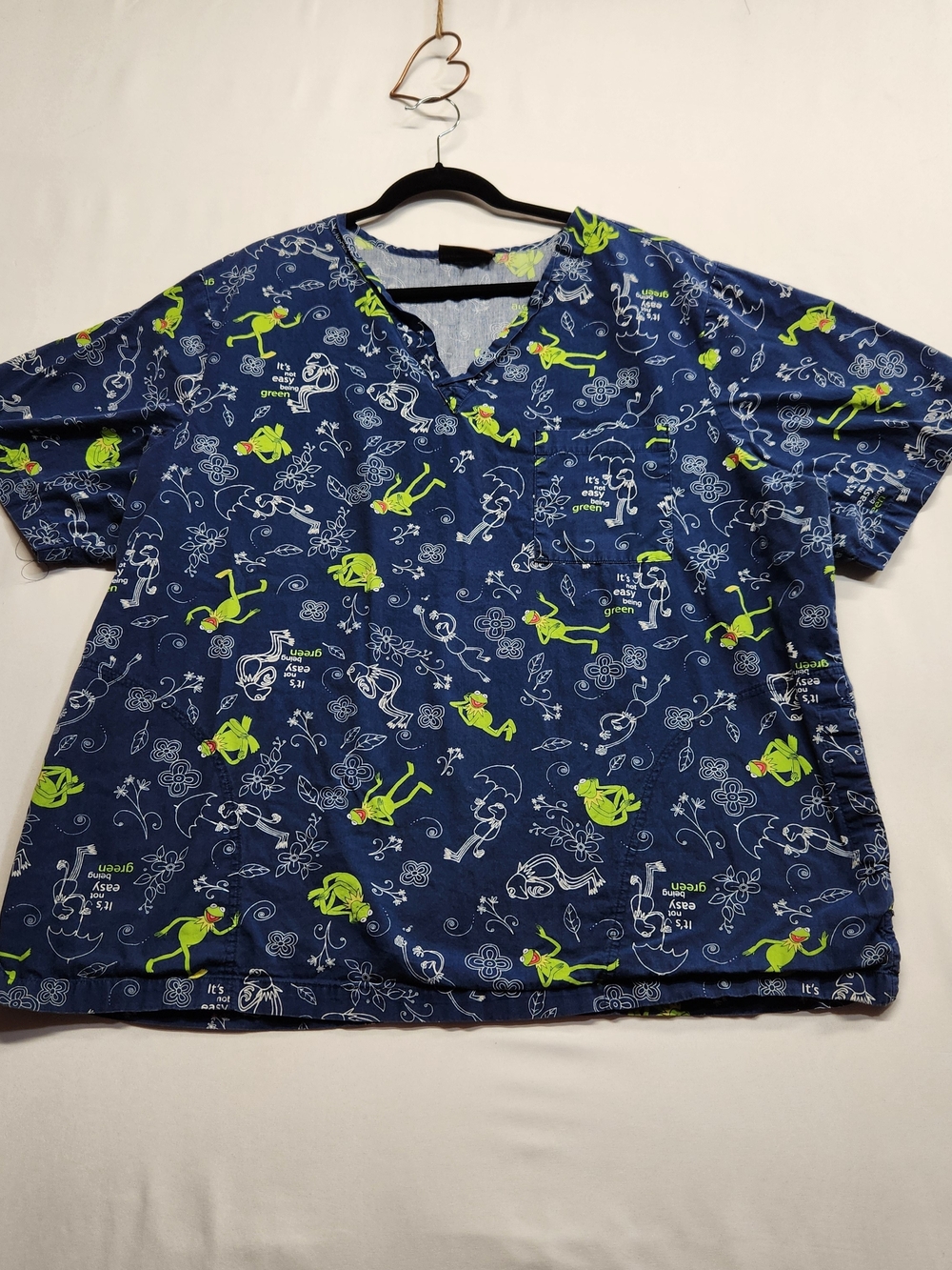 ⭐️Rare Kermit The Frog Muppets Blue Scrub Top Y2K Disney No Size Tag